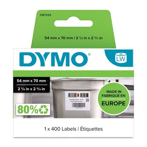 Dymo etykiety papierowe 70mm x 54mm, białe, 1x400 szt., 2187329 Dymo etykiety papierowe 70mm x 54mm, białe, 1x400 szt., 2187329