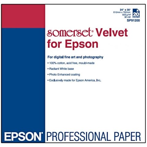 Epson 610/30/Somerset Velvet Fine Art Paper, aksamitny, 24", C13S041699, 505 g/m2, papier, 610mmx30m, biały, do drukarek atramen Epson 610/30/Somerset Velvet Fine Art Paper, aksamitny, 24", C13S041699, 505 g/m2, papier, 610mmx30m, biały, do drukarek atramen