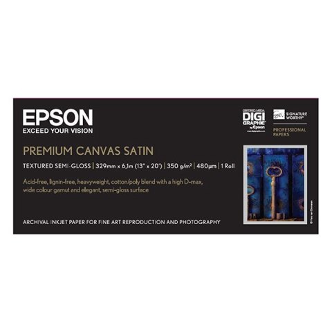 Epson 330/6.1/PremierArtt WaterResistant Canvas Satin Roll, satynowy, 13", C13S041845, 350 g/m2, papier, 330mmx 6.1m, biały, do Epson 330/6.1/PremierArtt WaterResistant Canvas Satin Roll, satynowy, 13", C13S041845, 350 g/m2, papier, 330mmx 6.1m, biały, do