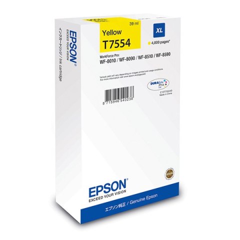 Epson oryginalny ink / tusz C13T75544N, T7554, XL, yellow, 4000s, 39ml, 1szt Epson oryginalny ink / tusz C13T75544N, T7554, XL, yellow, 4000s, 39ml, 1szt
