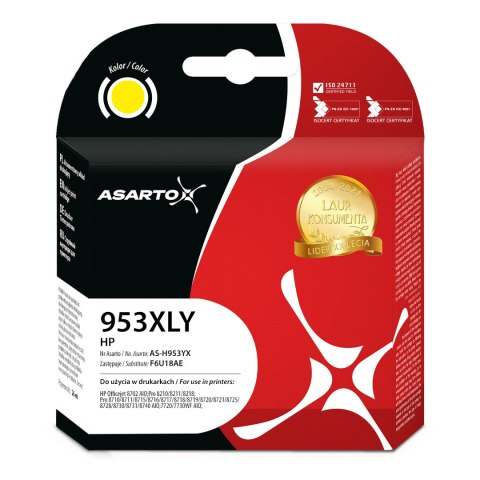 Tusz Asarto do HP 953XLY | F6U18AE | 1600 str. | yellow | REF. Asarto Tusz Asarto do HP 953XLY | F6U18AE | 1600 str. | yellow | REF. Asarto